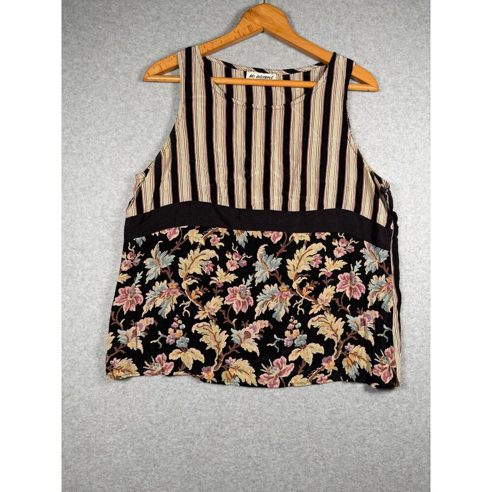 Vintage Ms Interpret Floral Wide Leg Pants Tank Top 2 Piece Set Size L 3869